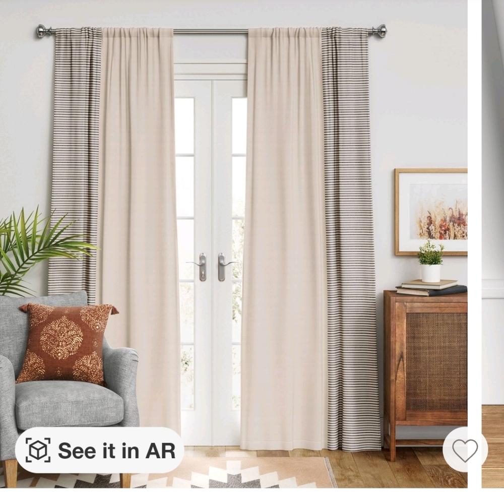 One Threshold blackout woven stripe border curtain panel 50 x 84